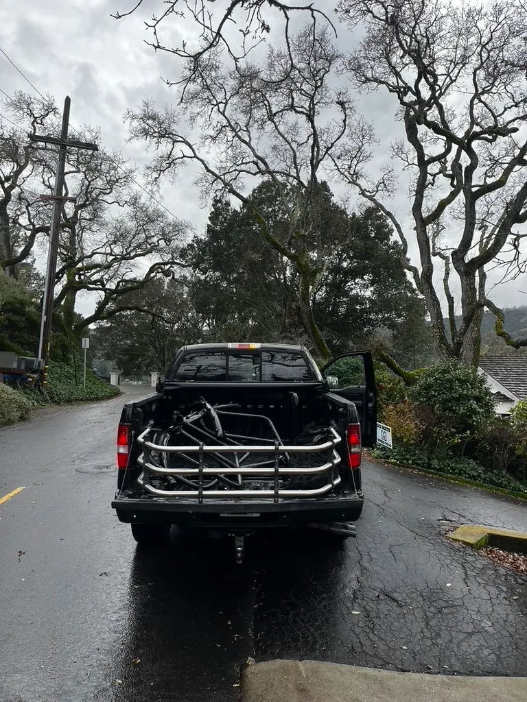 A pickup truck fitted with a rear towing hitch