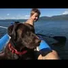 Zac Faber with his dog by the water