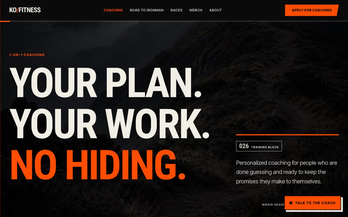 KO Fitness coaching page after the rebuild